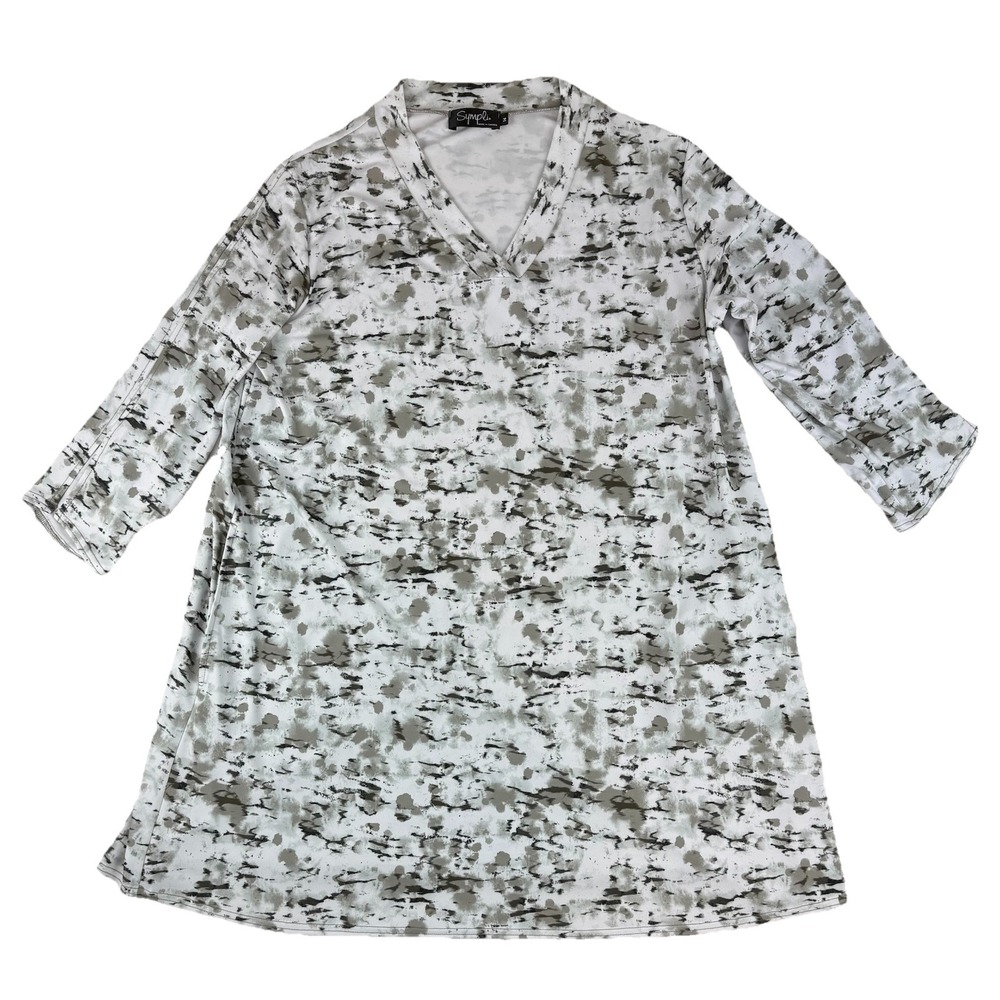 Sympli Womens Tunic Top Sz 14 Camo 3/4 Sleeve Stretch Vented Pockets‎